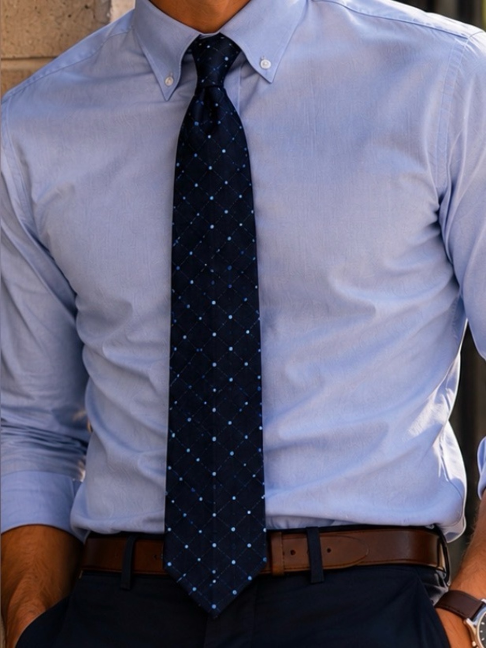Valerio Garati Handmade Paris Silk Tie Navy Blue Geometric polka dots Necktie